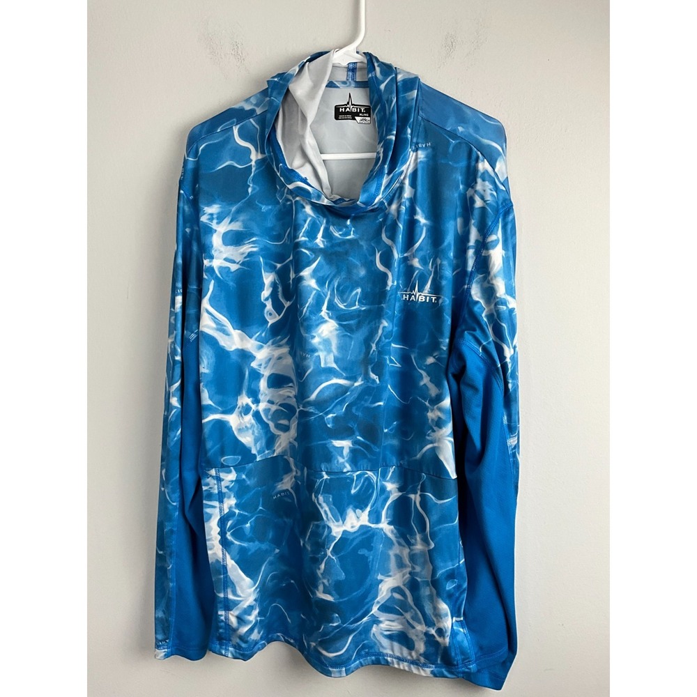 Habit Solar-Factor Hoodie XL Blue Water Camo UPF Fishing Shirt Long‎ Sleeve